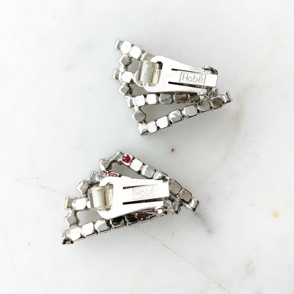 HOBE Vintage Clip On Aurora Borealis Fan Earrings - Picture 5 of 9